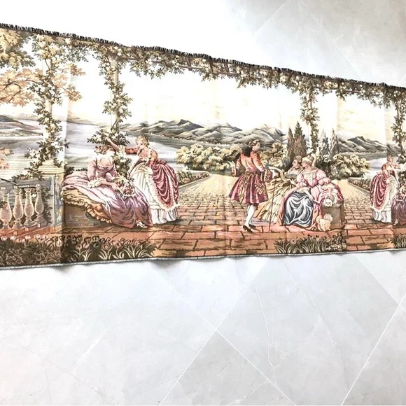TAPESTRY Vintage European Style Floral Ladies Romantic Scene EX Long NWOT - Picture 8 of 14
